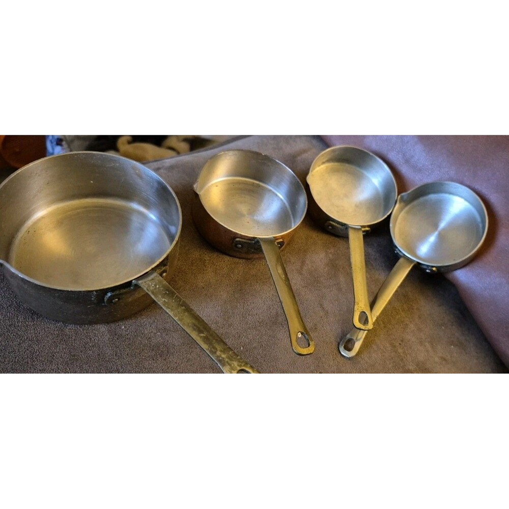 Vintage Solid Copper Measuring Cups Set of 4 Brass Handles Made in Korea